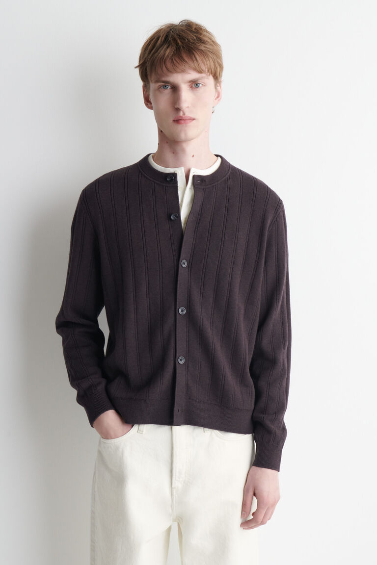 RIBBED WOOL-COTTON CARDIGAN