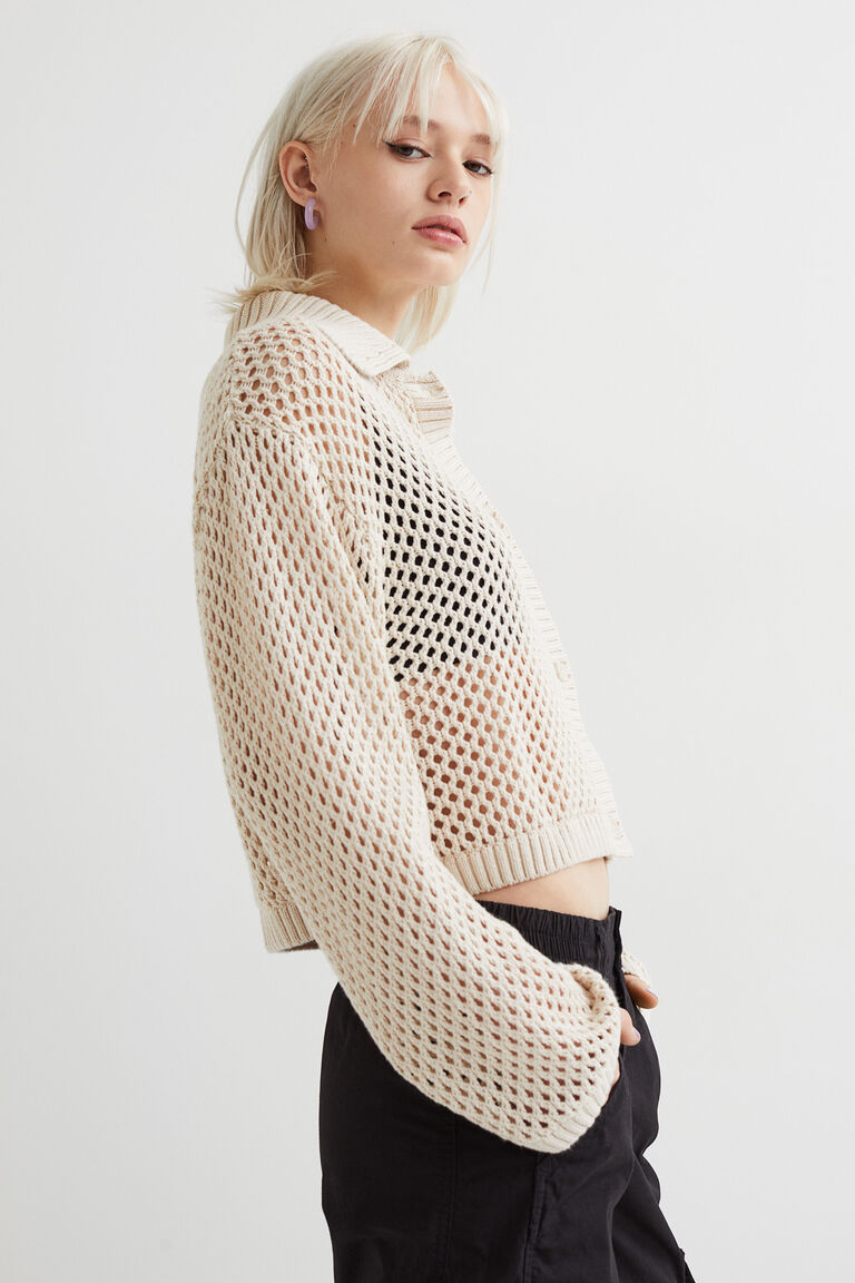 Collared meshknit cardigan