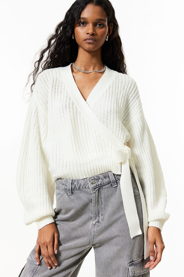 Rib-knit wrap cardigan