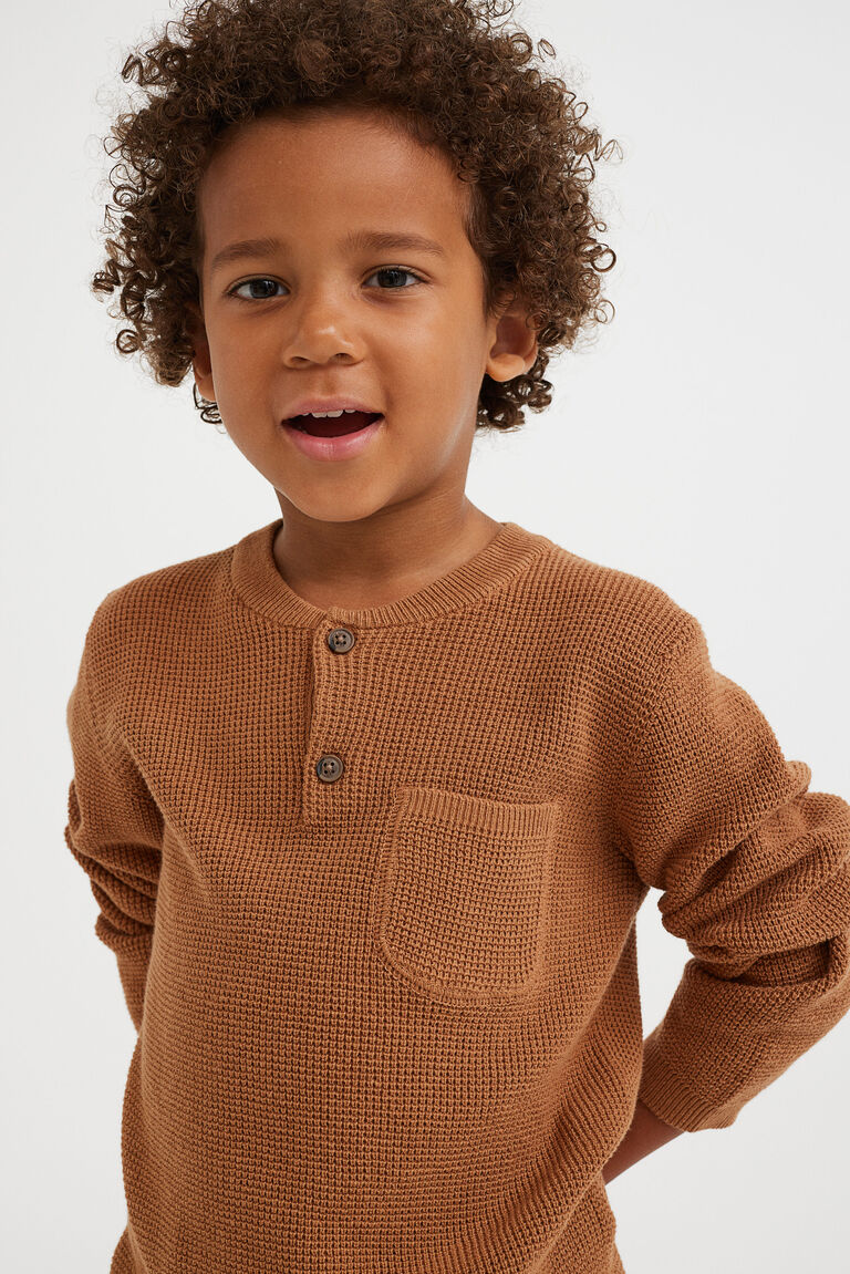 Toffee Henley Knit Top