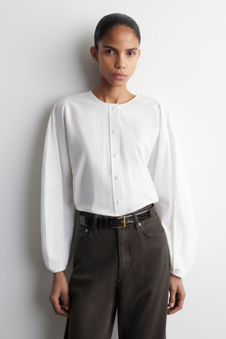 GATHERED PIMA COTTON BLOUSE
