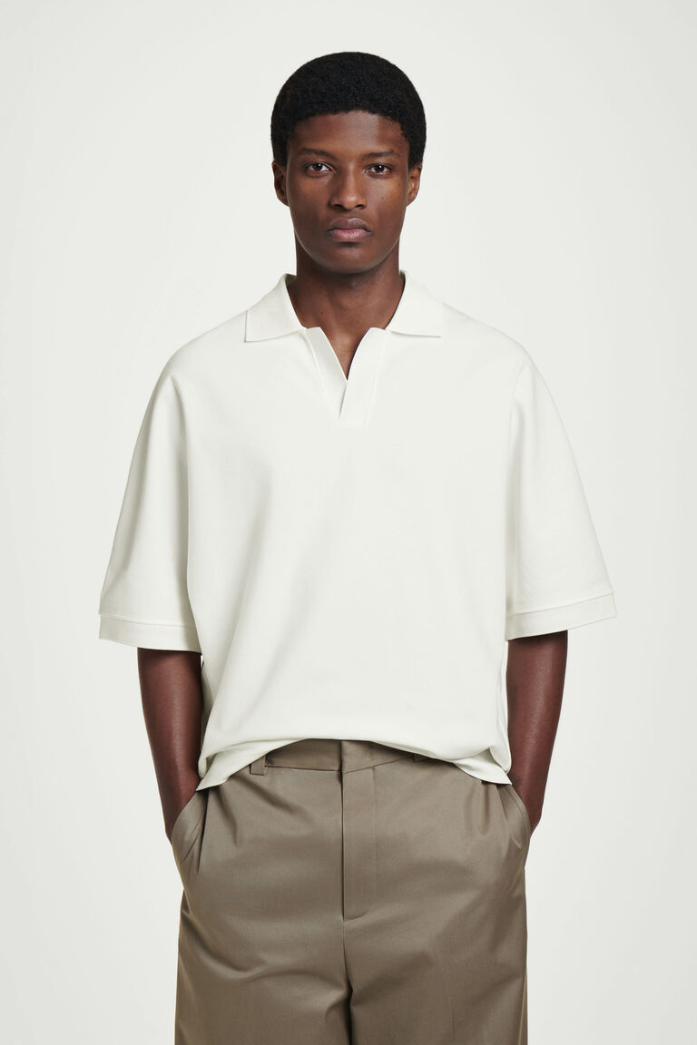 OPEN-COLLAR MERCERISED-JERSEY POLO SHIRT