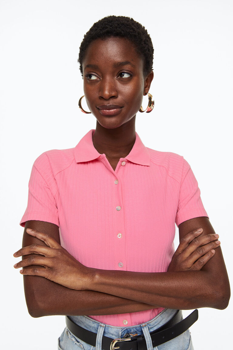 Collared button-front top