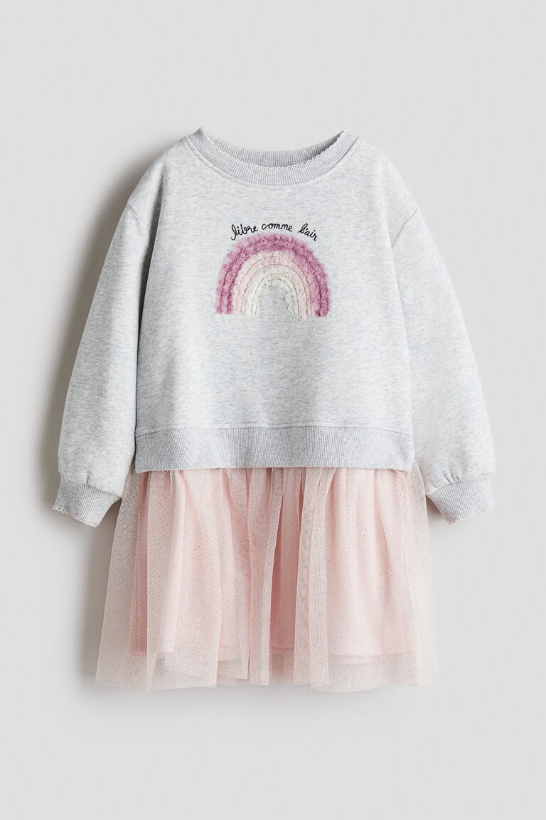 Tulle-skirt sweatshirt dress