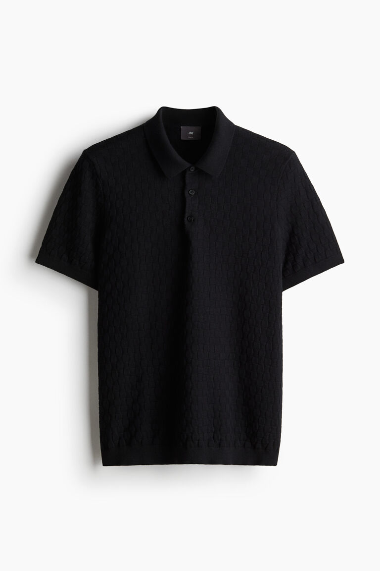 Slim Fit Textured-knit polo shirt