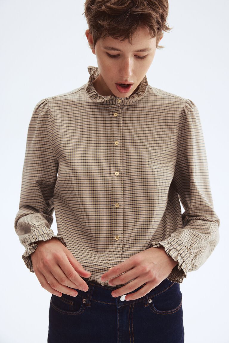 トップス MODUE eos pom frill collar blouse Frilled-collar blouse - Jasnobeżowy/Wzór - ONA | H&M PL
