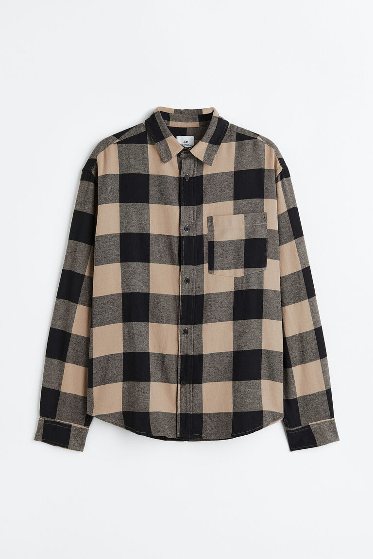 Regular fit melangé flannel shirt - Dark Denim