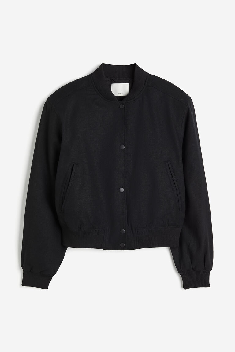 Linen-blend bomber jacket
