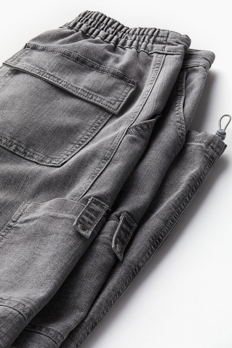 Denim parachute trousers