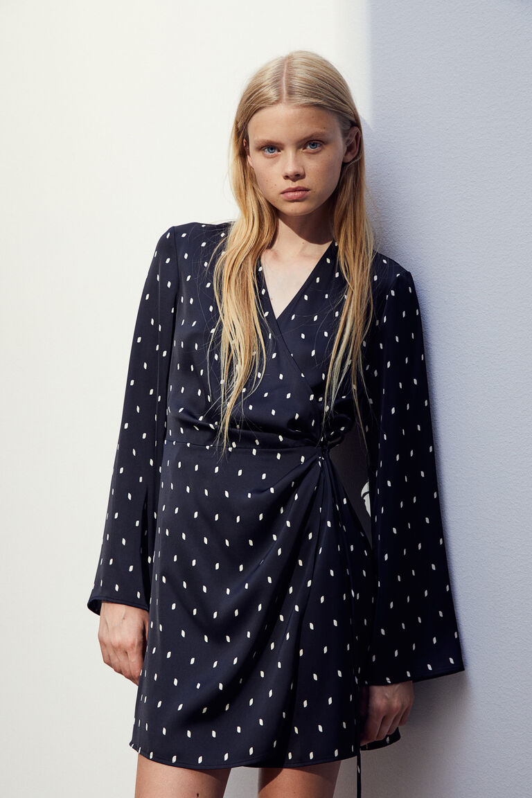 Wrap Satin Dress Black