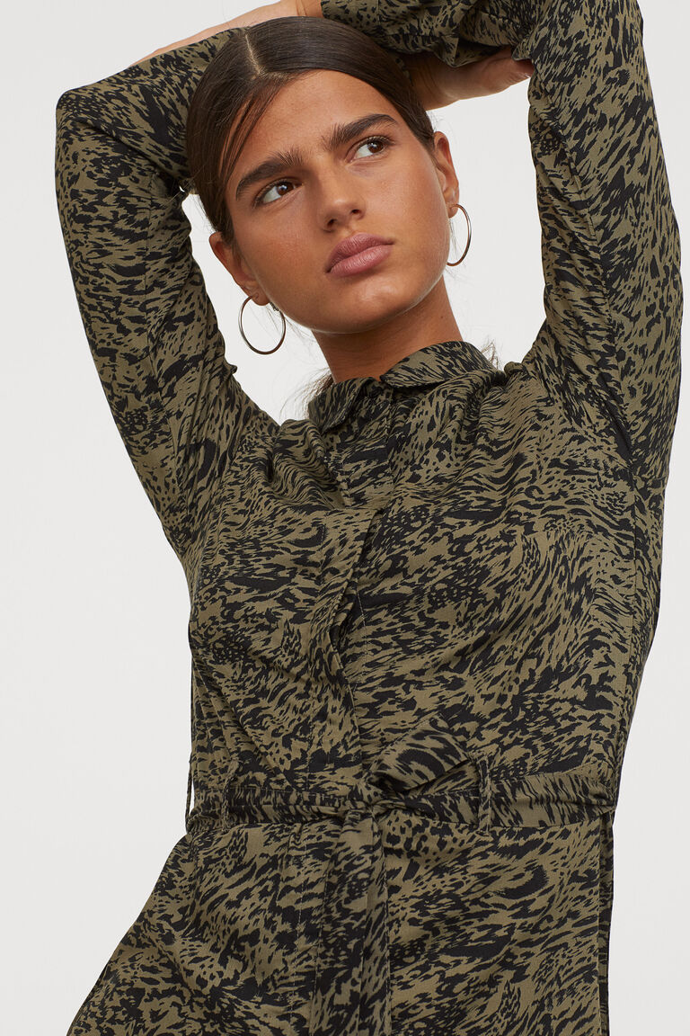 Shirt dress with a tie belt