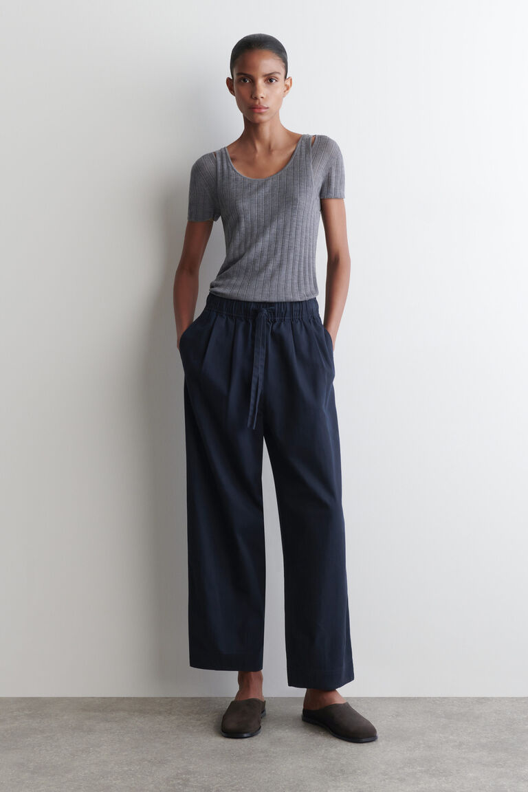 COTTON TAPERED DRAWSTRING TROUSERS