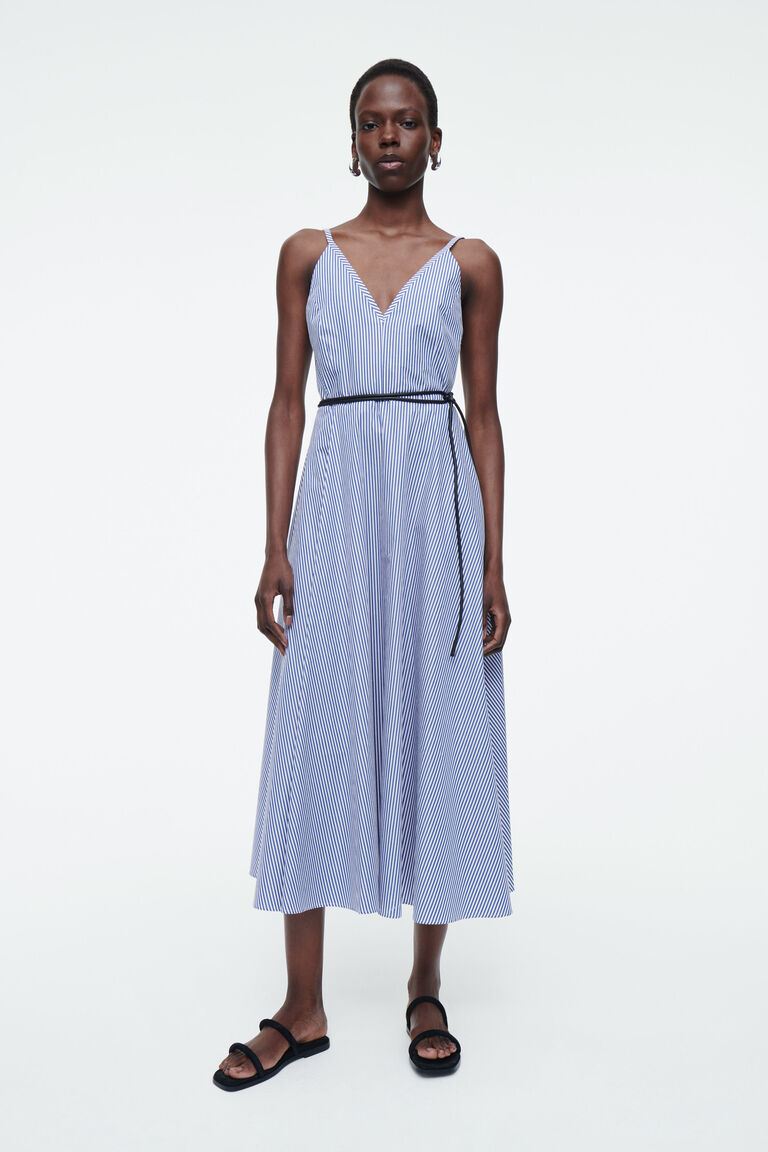 STRIPED A-LINE MIDI DRESS