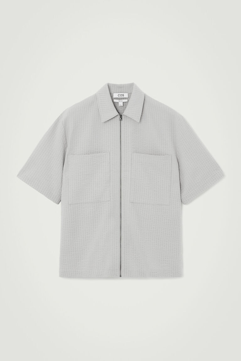 RELAXED SEERSUCKER COTTON ZIPPED SHIRT