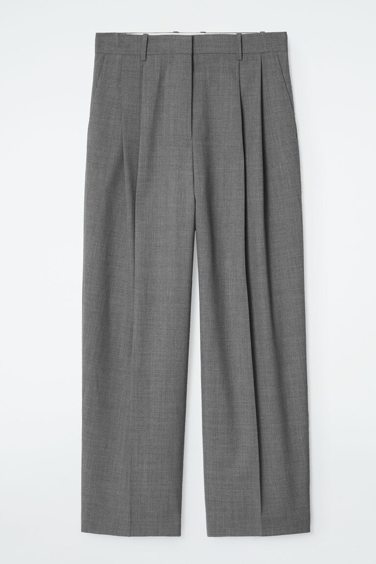 RELAXED TWILL WIDE-LEG TROUSERS