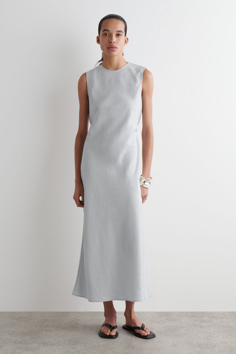 BIAS-CUT LINEN-BLEND MIDI DRESS