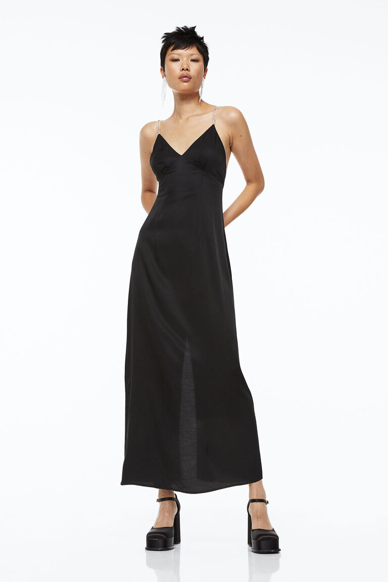 Rhinestonestrap satin dress