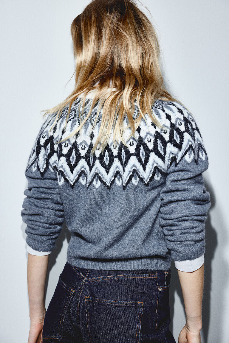 トップス jacquard knit cardigan Jacquard-knit cardigan