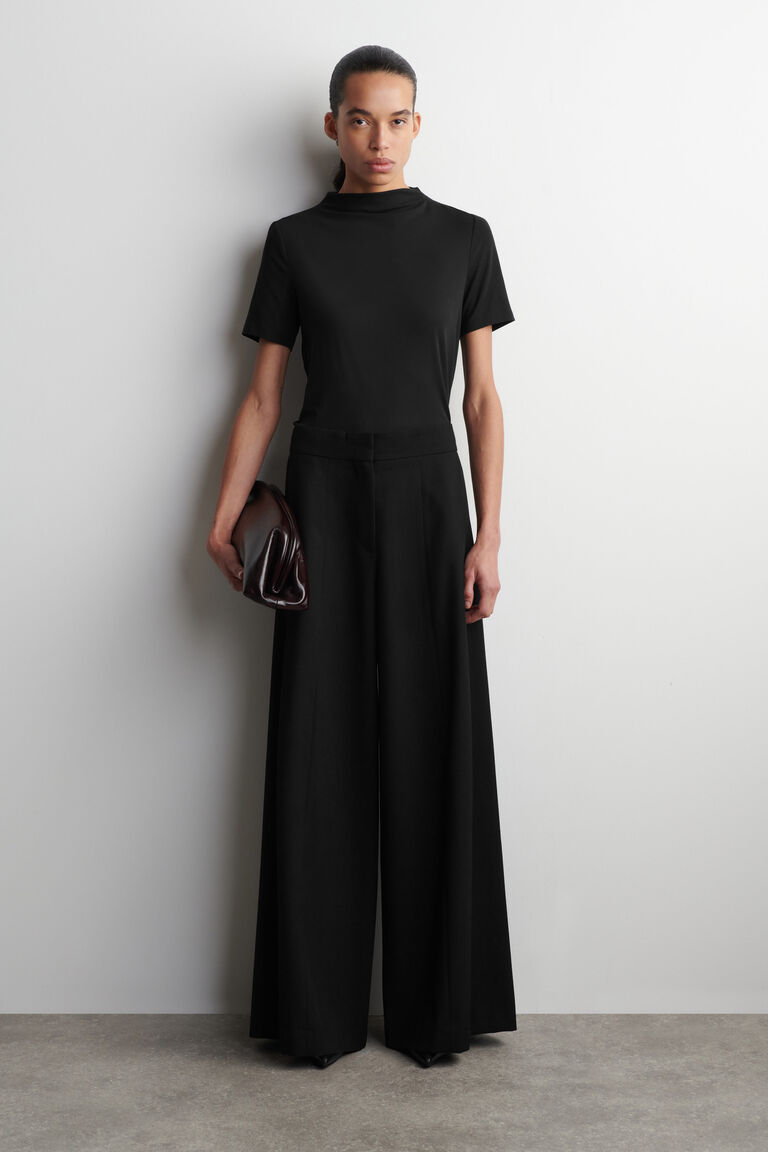 กางเกงขายาว ผ้าขนแกะผสม ขากว้าง ทรงหลวม