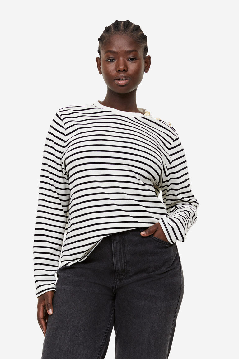 Navy Cotton Blend Button Detail Top