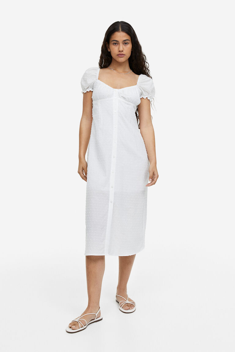 White Textured Weave Wrap Dress