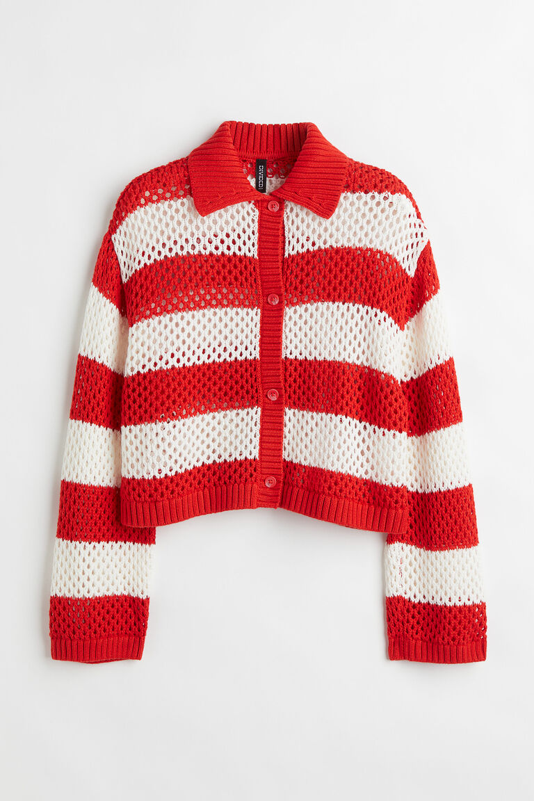 Collared meshknit cardigan