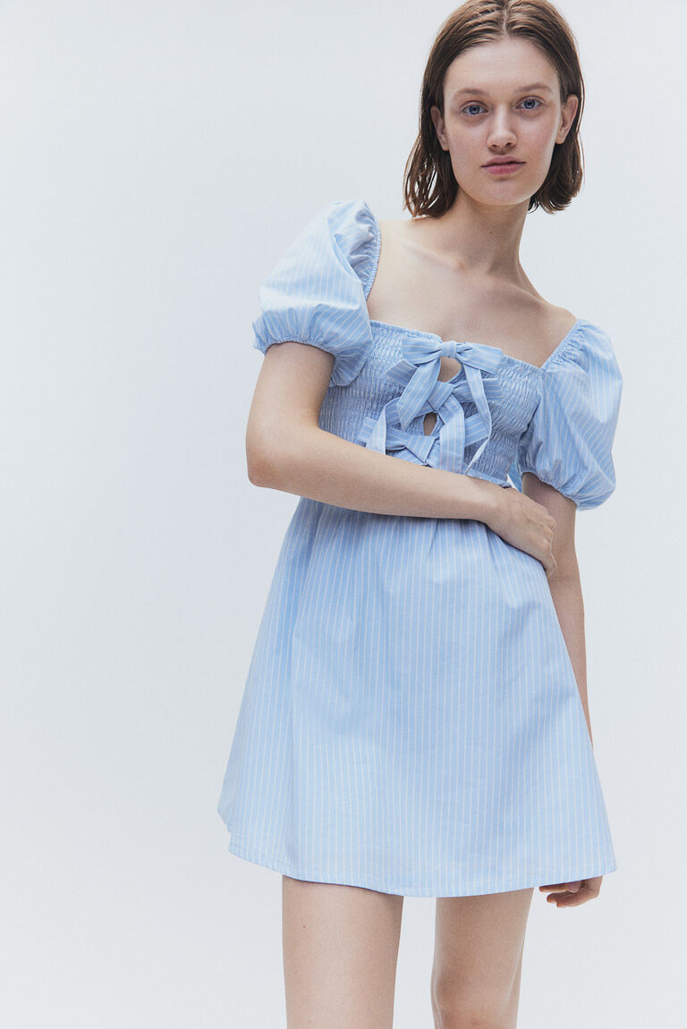 Bow-detail puff-sleeved dress