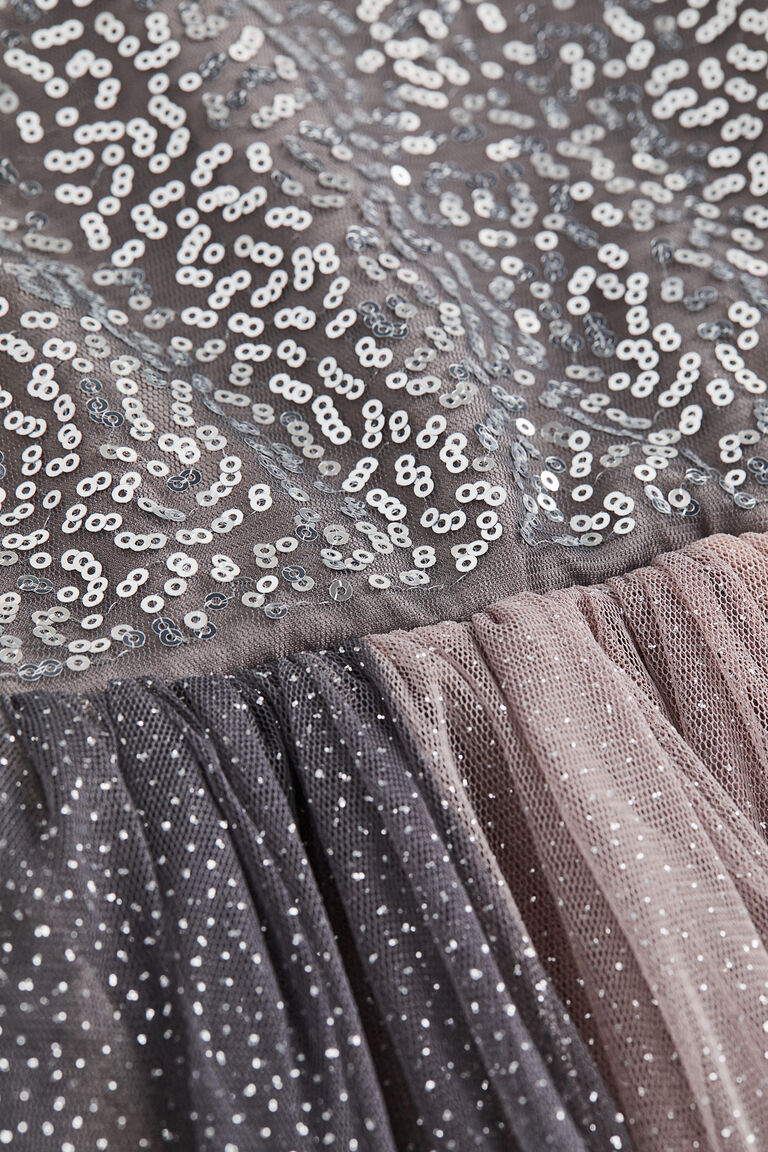 16014 Black Transparent Tulle Detail Sequins Dress