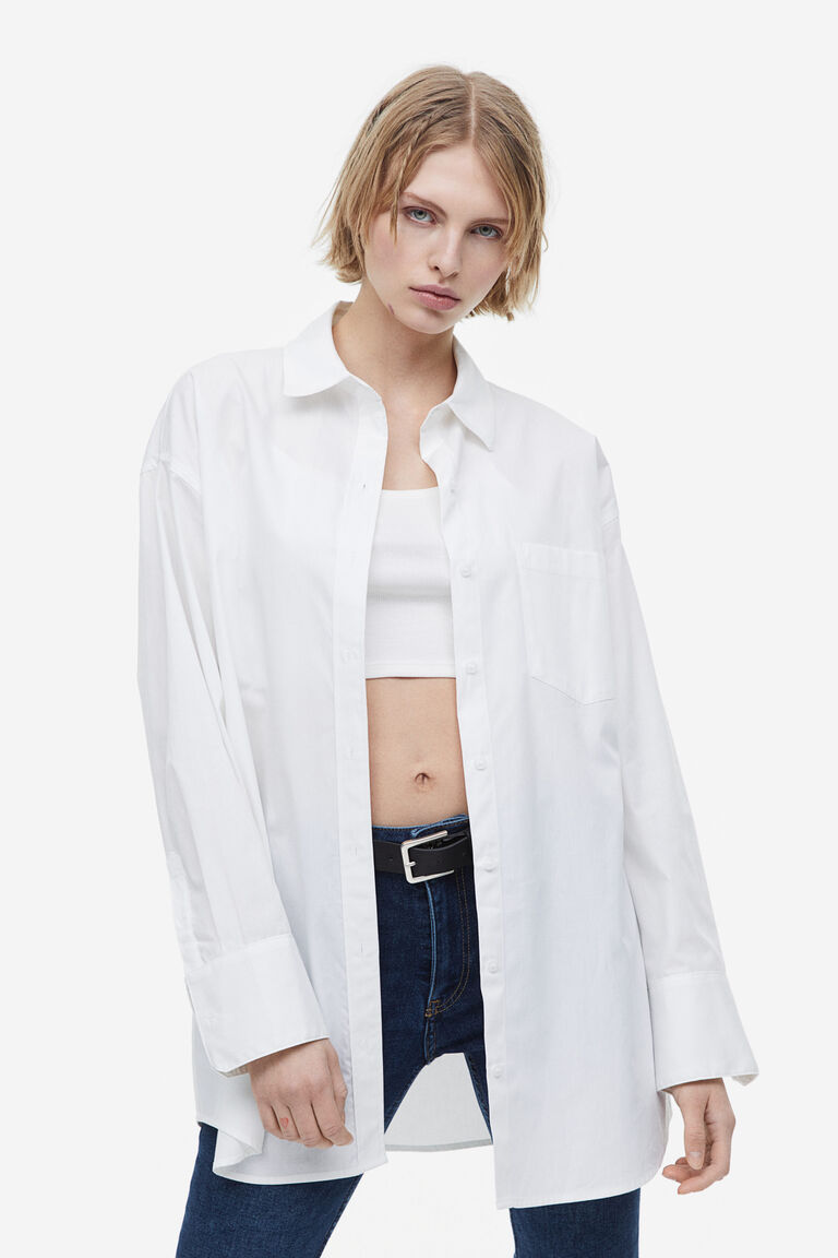 White Poplin Oversized Shirt main image 1