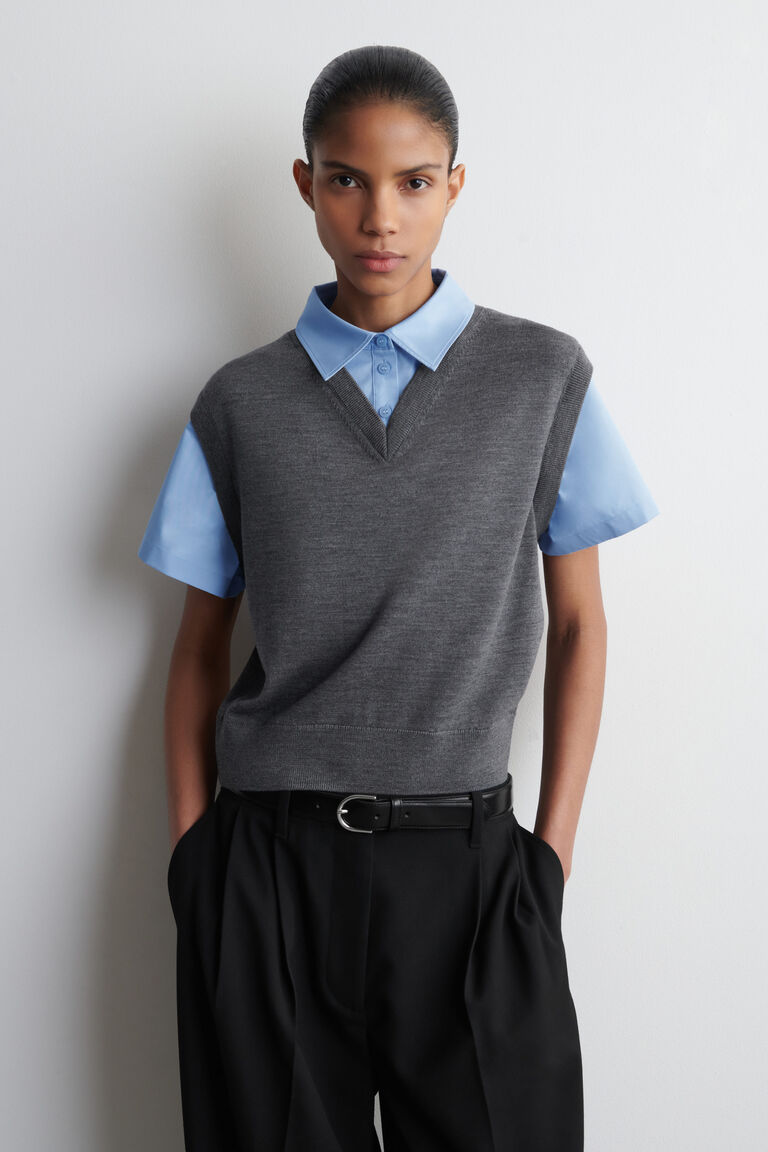 LAYERED MERINO WOOL SHIRT VEST