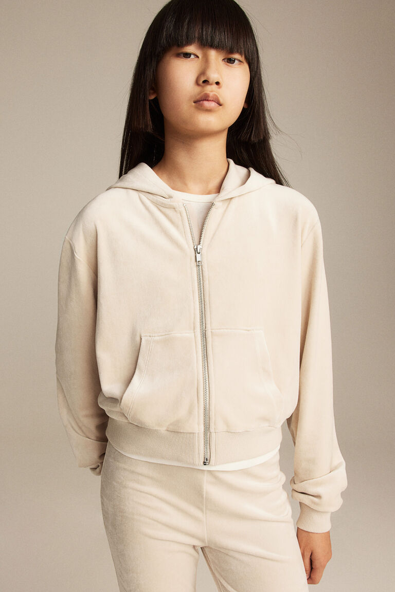 Velour zip-through hoodie