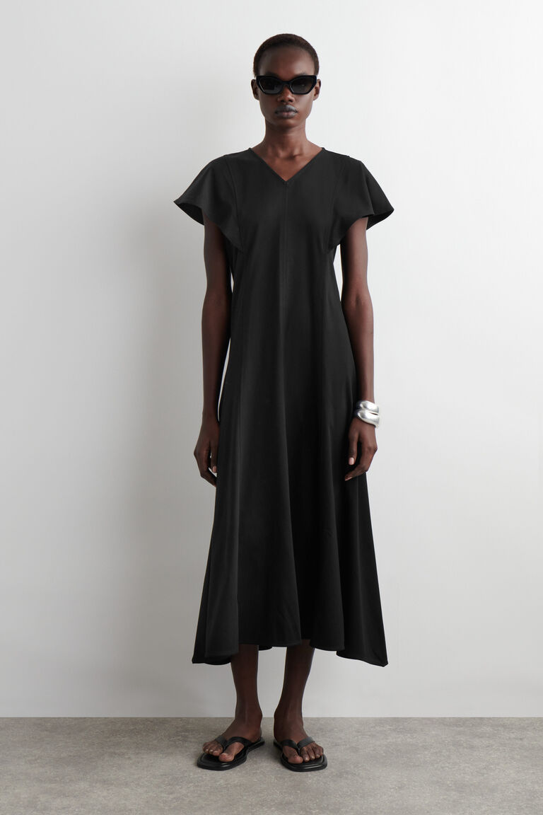 PETAL-SLEEVE COTTON MIDI DRESS