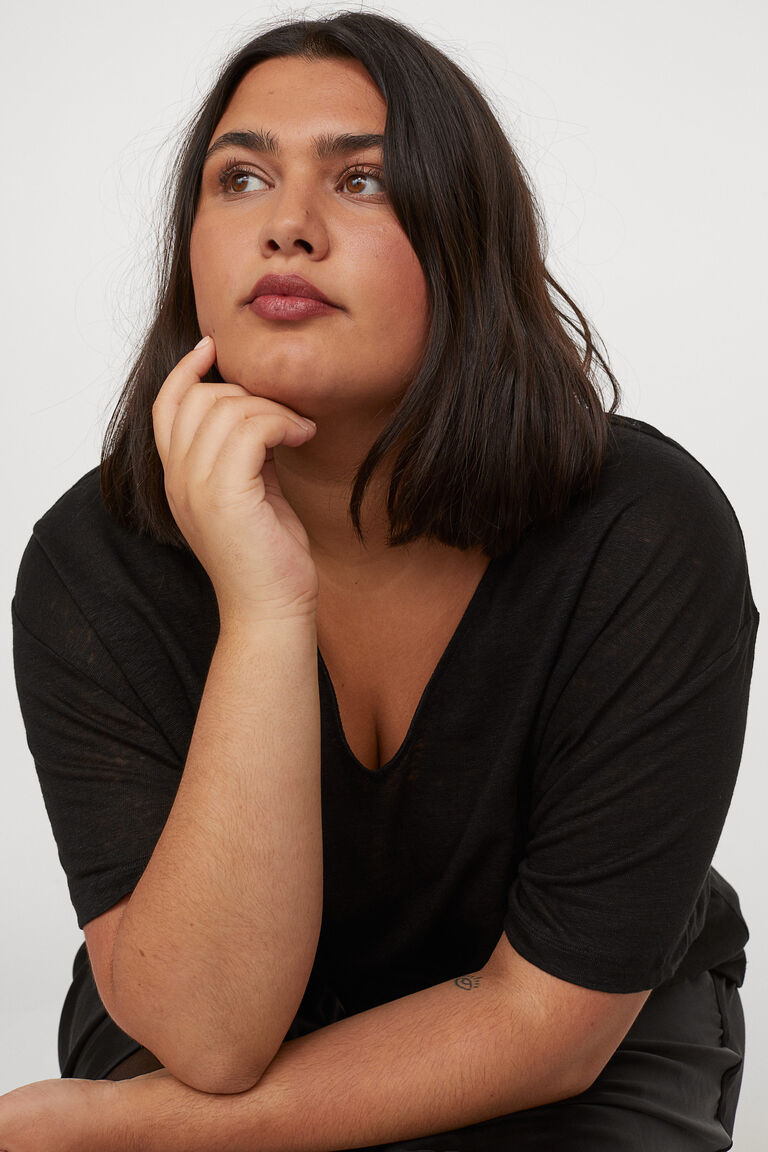 H&M+ Linen jersey top