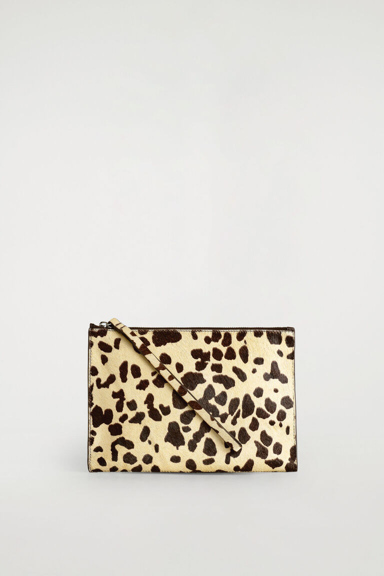 ANIMAL-PRINT PONY HAIR-EFFECT LEATHER POUCH