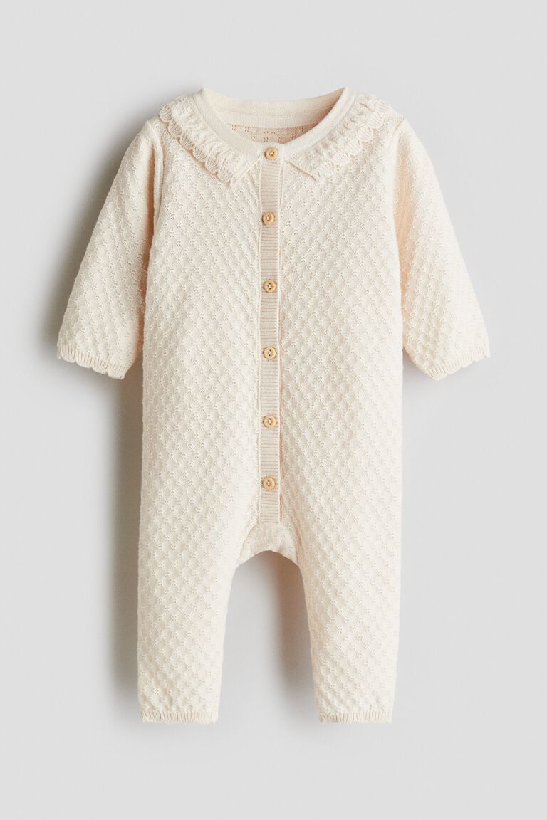 Textured-knit cotton romper suit