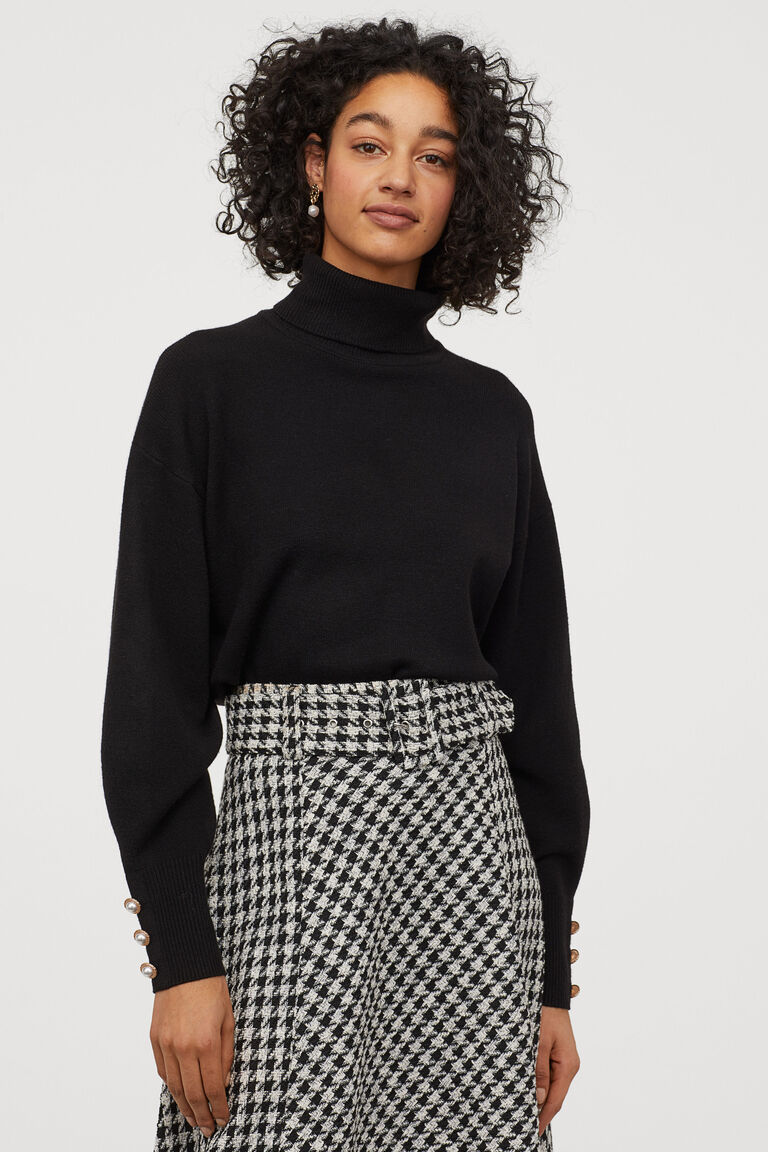 black fine knit polo neck