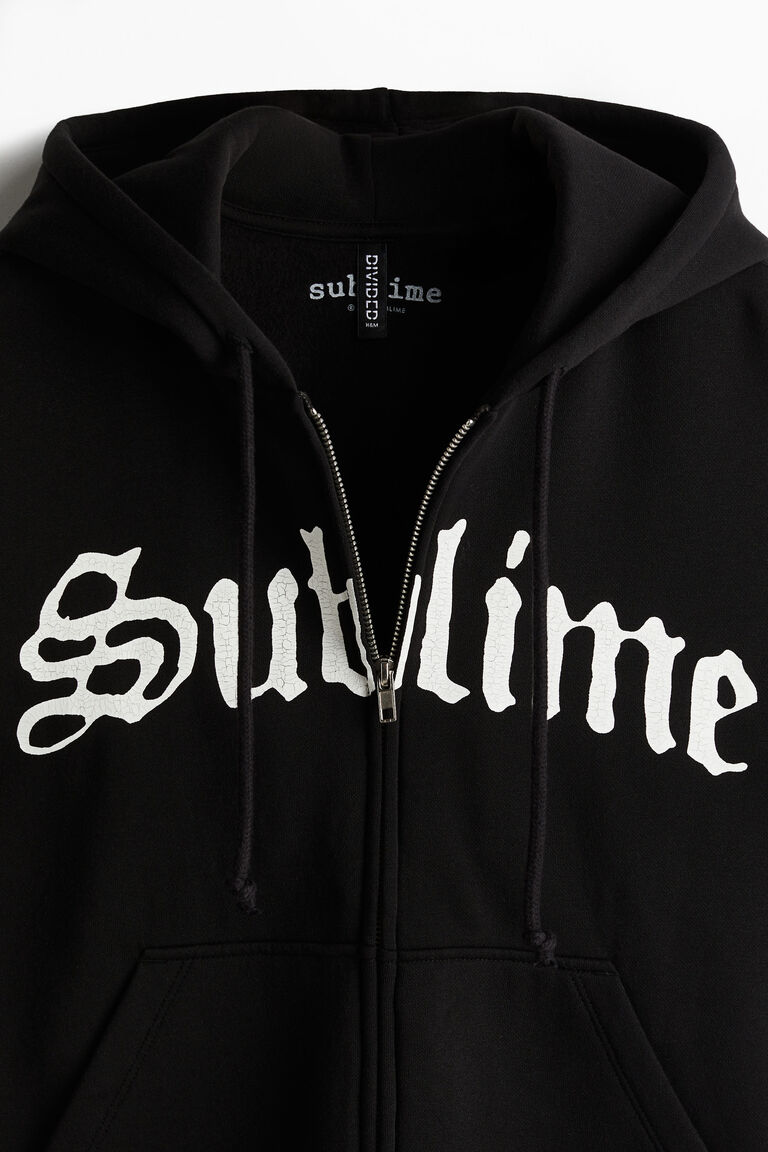 Oversized motif-detail zip-through hoodie