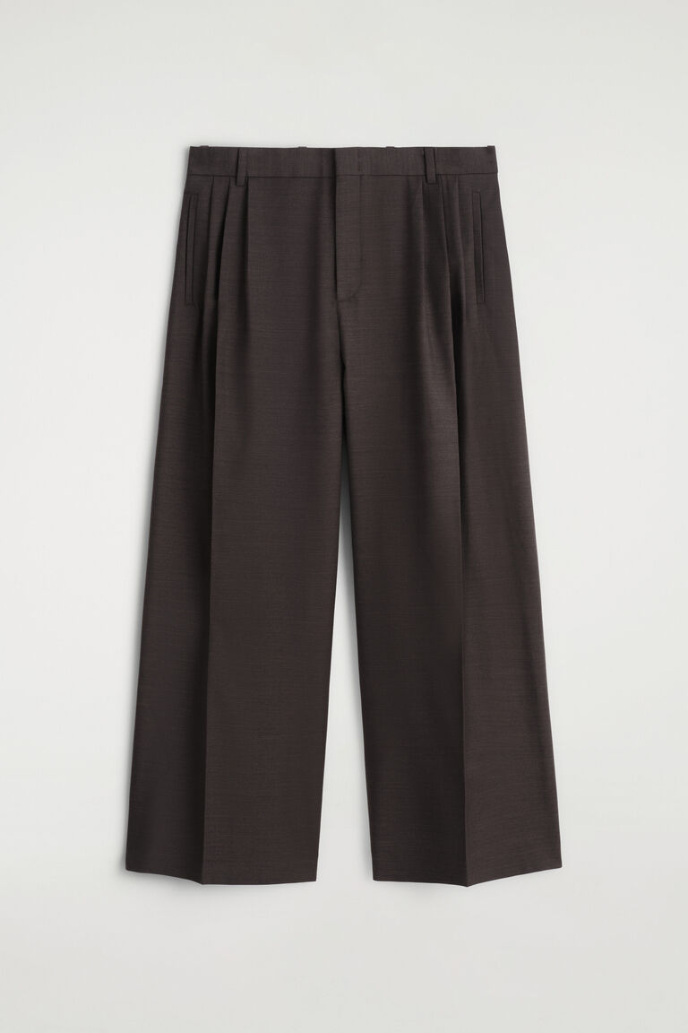 PLEATED WOOL WIDE-LEG TROUSERS