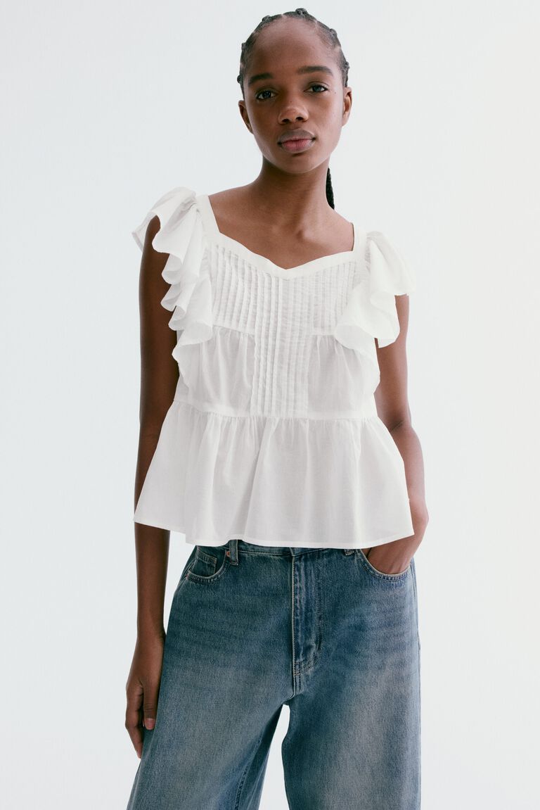 【Éclat】DANIEL VOLUME FRILL TOPS Frill-trimmed cotton top