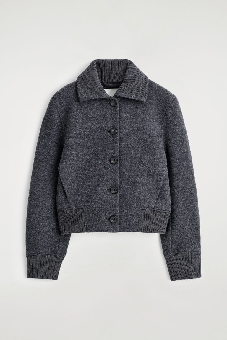 RIBBED-COLLAR BOILED MERINO WOOL JACKET
