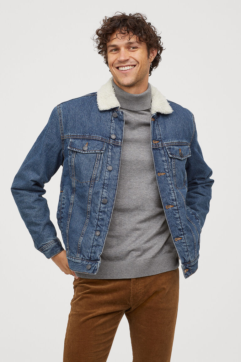Pile-lined denim jacket