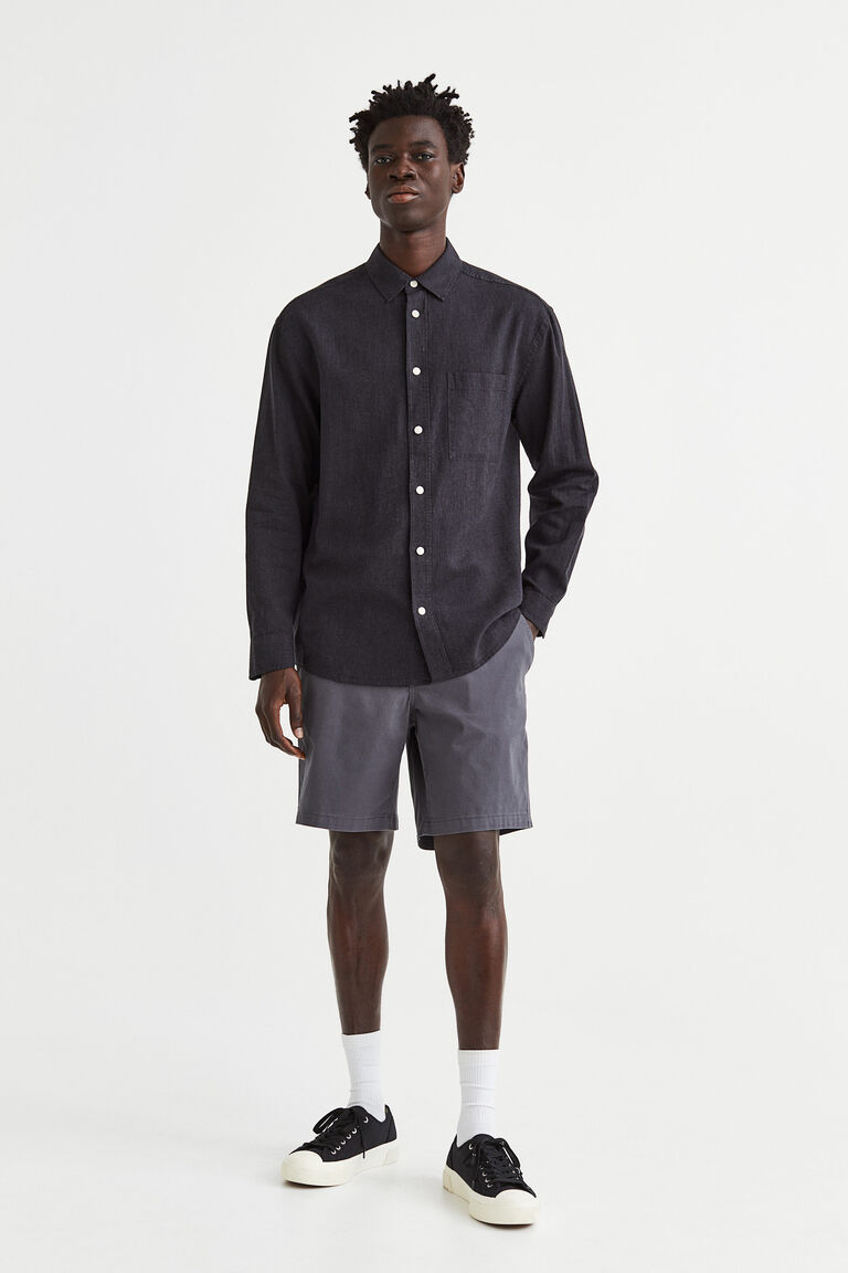 Linen Blend Asymmetric Slim Fit Shirts