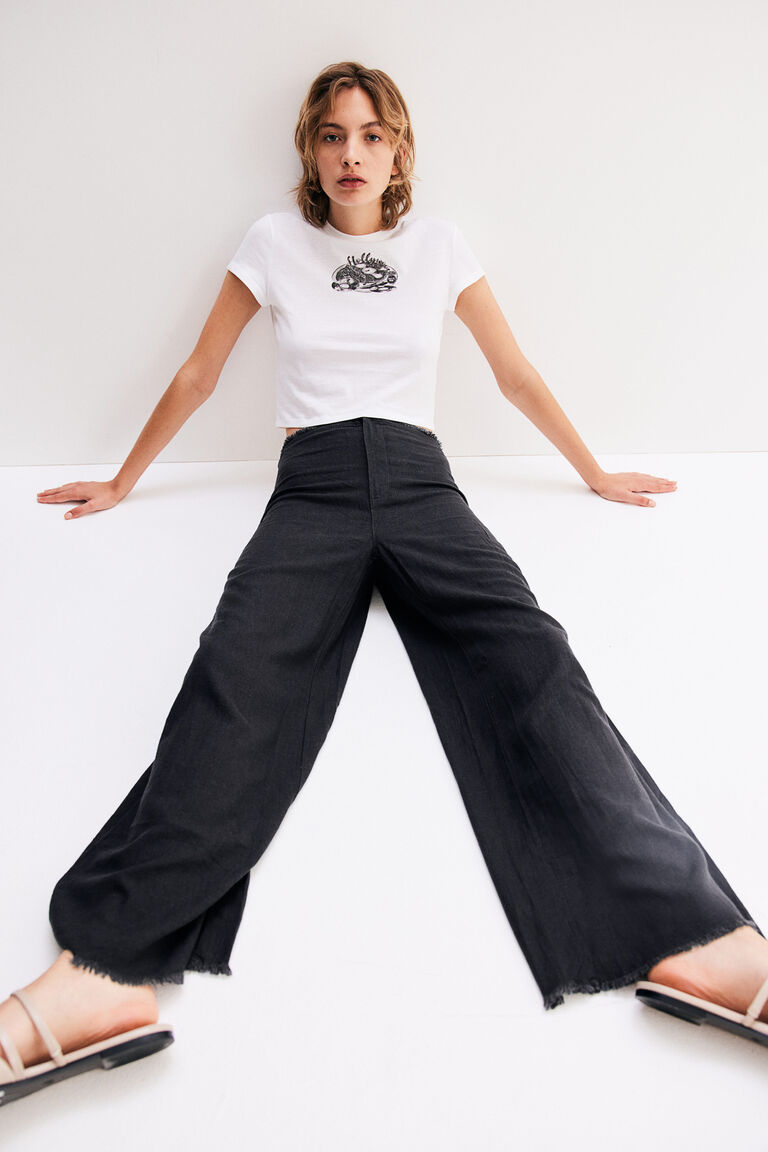Frayed-edge linen-blend trousers