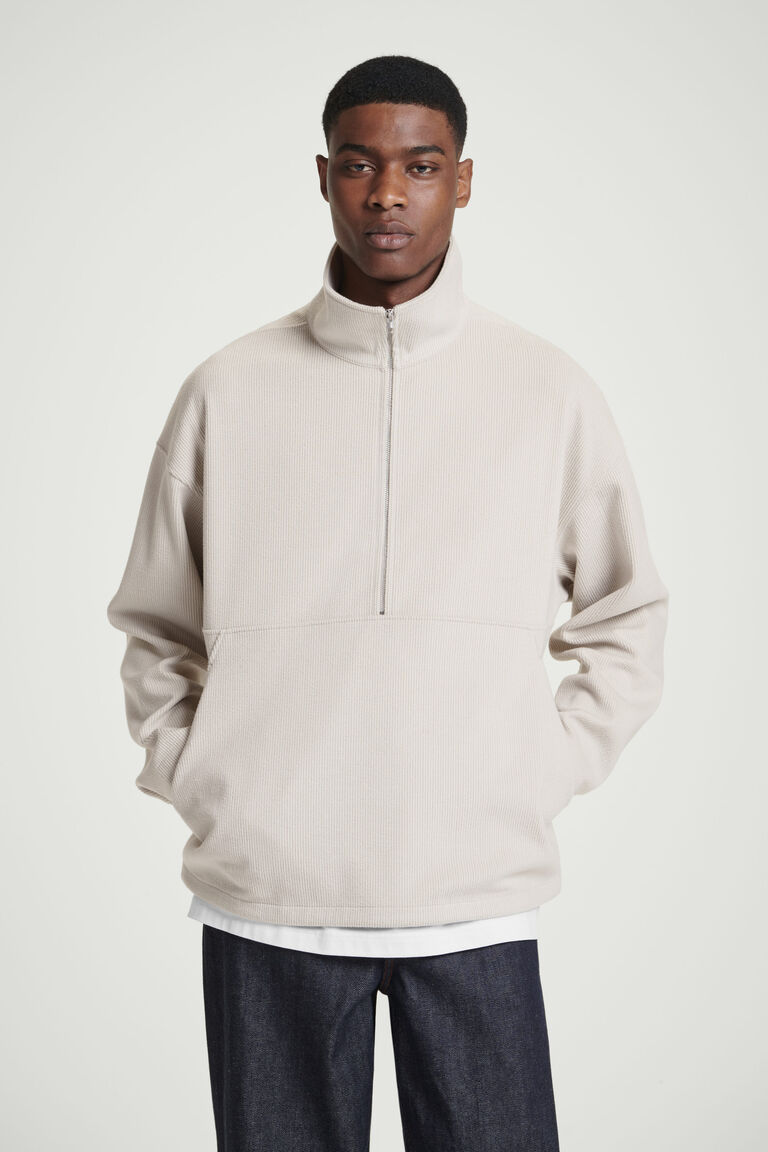CORDUROY-JERSEY HALF-ZIP SWEATSHIRT