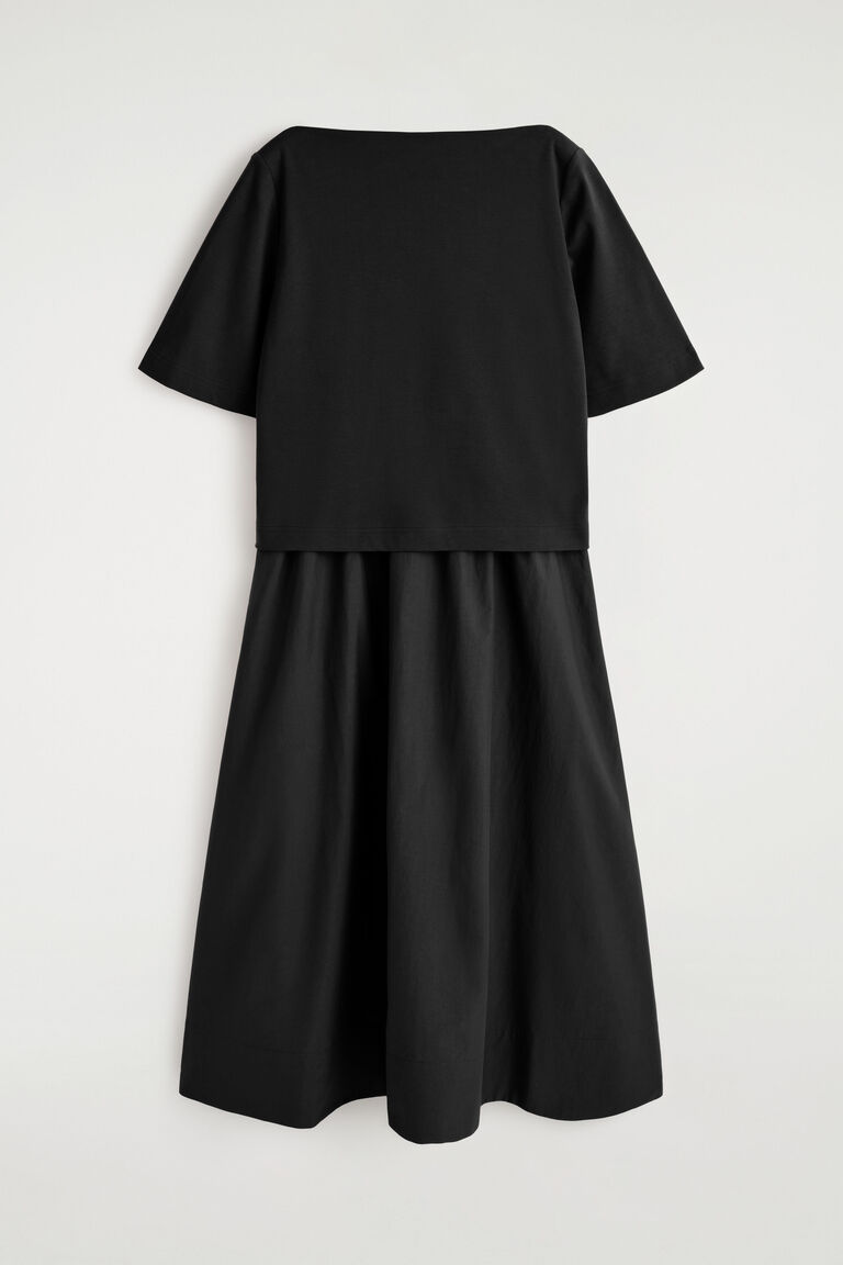 CONTRAST-PANEL BOAT-NECK MIDI DRESS