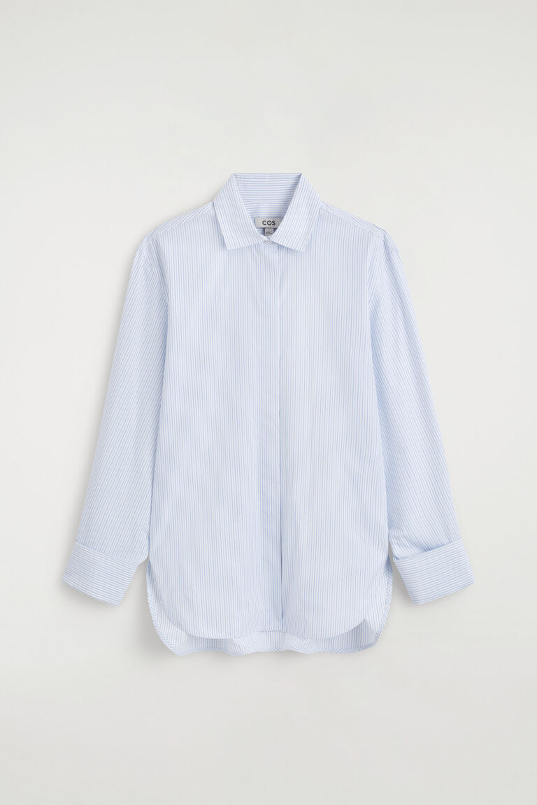 เสื้อเชิ้ตผ้าฝ้ายผสมลายทาง คอปกเว้า