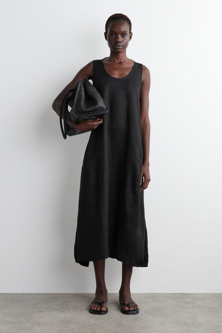 ELASTICATED-HEM LINEN MAXI DRESS