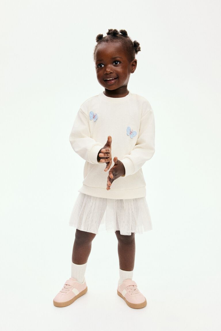 Tulle-skirt sweatshirt dress