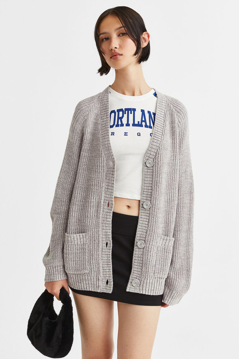 Game Day Long Sleeve Contrast Rib Knit Cardigan