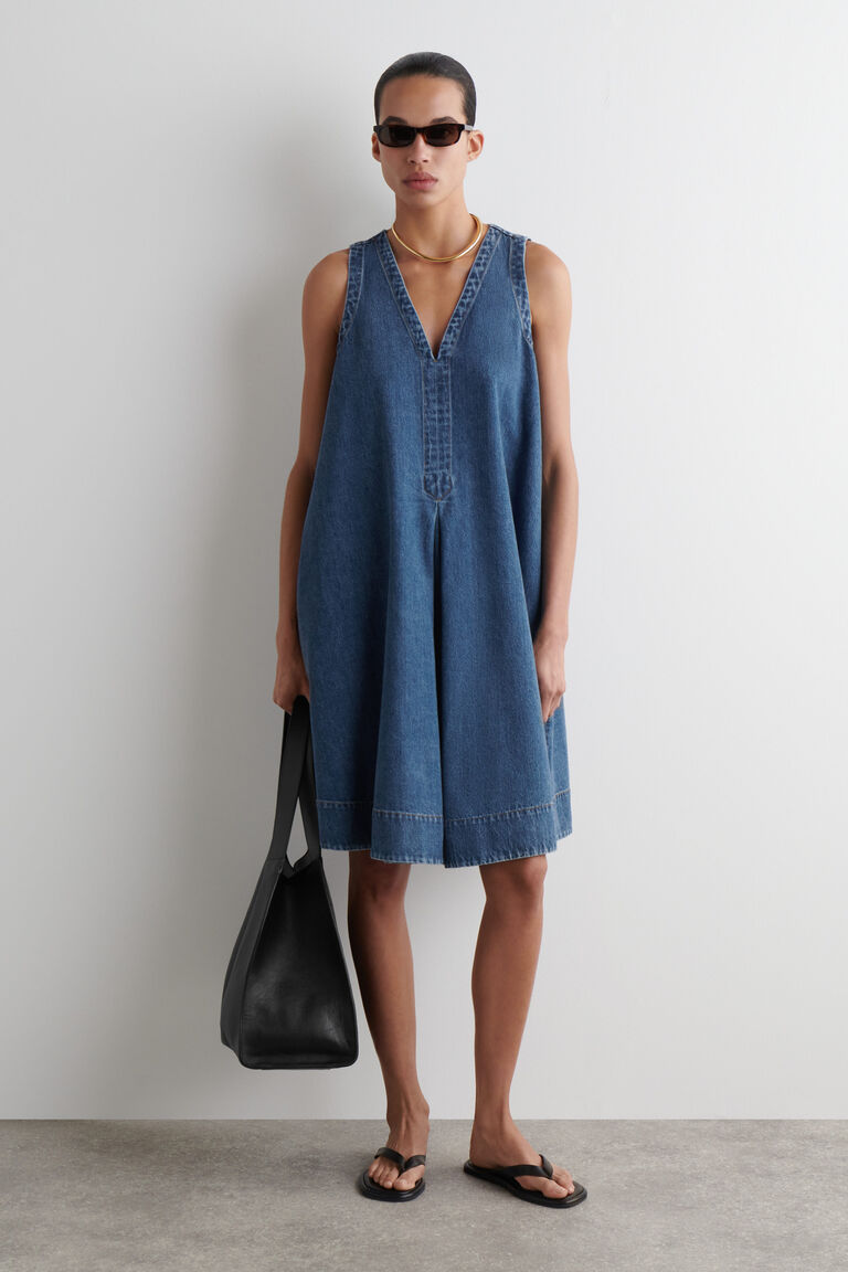DENIM A-LINE MINI DRESS